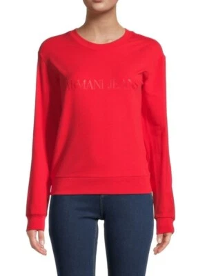 Sudadera Pullover Top Armani Jeans Logo Hombro Caído Rojo Algodón Talla 40-S Foto 1 de 4