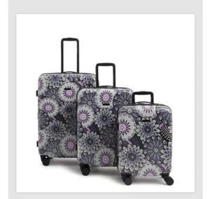 Vera Bradley Hardside 3 Pc. Luggage Set Travel Carry On Mimosa Medallion Gray - Picture 1 of 5