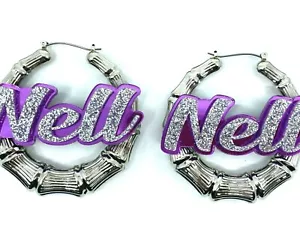 Pendientes de bambú placa de nombre personalizada 1.5 2.5 3.5" tamaño elección corte láser personalizado - Imagen 1 de 12