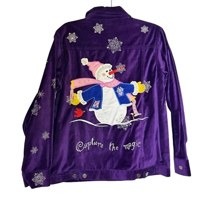 Womens Velvet Holiday Jacket Size XS Purple Embroidery Christmas Quacker Factory - Image 1 of 4