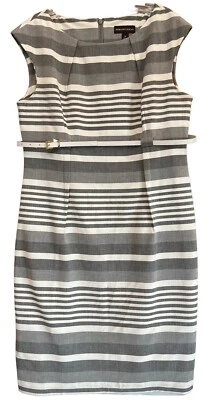 Vestido Dana Buchman para mujer 14 blanco roto gris negro plisado a rayas cinturón corpcore Foto 1 de 4