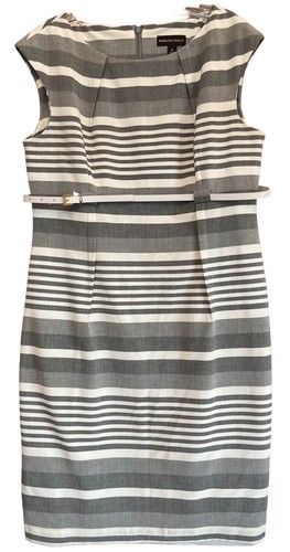 OFF WHITE Abito donna Dana Buchman 14 bianco sporco grigio nero plissettato righe cintura Corpcore