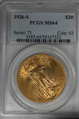 1926-S  20.00 PCGS  MS 64   TWENTY DOLLAR GOLD PIECE, SAINT-GAUDEN - Image 1 of 2