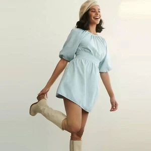 NWT $265 Anthropologie | love the label blue puff sleeve mini dress women’s Smal - Picture 1 of 3