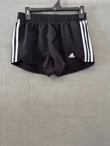 Adidas Girls Youth Athletic Black w/ White Stripes Shorts Size Medium Aeroready - Picture 1 of 6