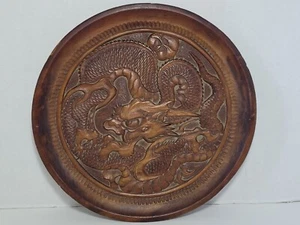 Vintage Carved Wooden Dragon Plaque Plate Chinese Decor Asian Oriental - Picture 1 of 16
