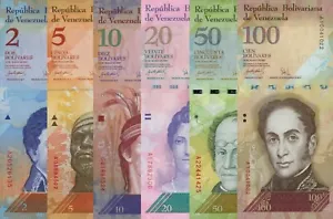 Venezuela 6 Stück Set: 2 bis 100 Bolívares (20.3.2007) - P-89A, P-92A, P-93a "A" UNC - Bild 1 von 8