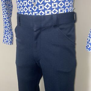 Vtg 60s 70s Mens 32 30 Pants Polyester Leisure Suit Disco Hippie Navy Slacks