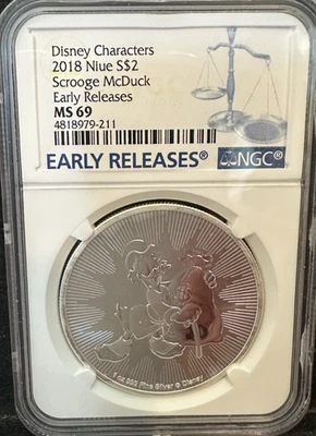 2018 NIUE SILVER $2 DISNEY SCROOGE MCDUCK NGC MS 69 EARLY RELEASES - Image 1 of 2