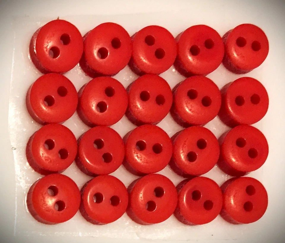 1/4" (6mm) Tiny Round Two Hole Red Buttons, 19 Buttons - Image 1 of 1