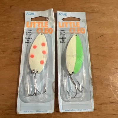 2- NOVA ISCA DE PESCA VINTAGE Glow In The Dark pequena colher Cleo 3/4 oz. Isca Wigi - Imagem 1 de 4