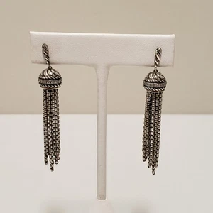 David Yurman Sterling Silver Diamond Tassel Multi Chain Drop Dangle Earrings - Picture 1 of 10