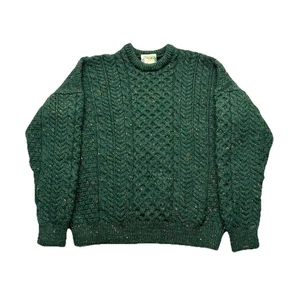 Vintage Connemara Knitwear Cable Irish Wool Sweater Pullover Green XL Fisherman - Picture 1 of 12