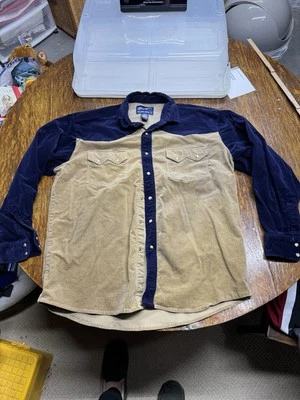 Wrangler Western мужчин большой синий жемчуг Snap длинным рукавом вельветовый коричневый синий - Изображение 1 из 4