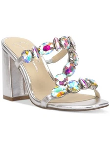 JESSICA SIMPSON Womens Silver Amilir Toe Block Heel Slip On Heeled Sandal 7 M - Picture 1 of 11