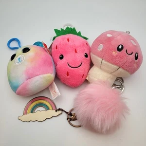 Set of 5 Pink Themed Keychains Backpack Clips Squishies Vintage Rainbow - Picture 1 of 8
