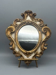 Specchio vintage Fiorentina Italia ornato rococò oro dorato con cavalletto in legno - Foto 1 di 13