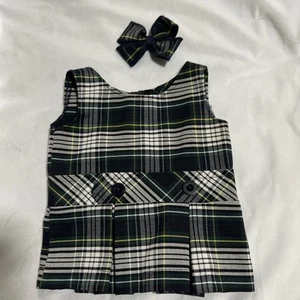 Plaid School Uniform Jumper Dress  Hair Bow for 18" Doll Clothing American Girl - Picture 1 of 7