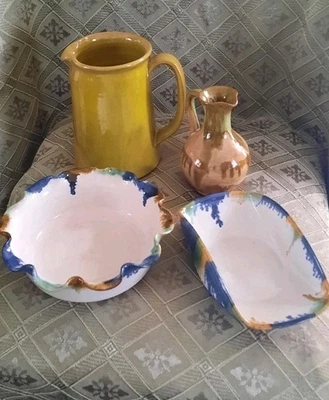 Lote de 4 jarras de cerámica vintage Seagrove North Carolina, jarra, cuenco, plato Foto 1 de 4