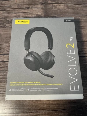 Jabra Evolve2 75 Wireless Headset - Black, USB-A, UC Stereo NEW - Image 1 of 3