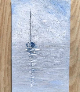 Original MINIATURE Modern Artwork OIL Painting Landscape 3x4.5"Art Gift Seascape - Picture 1 of 9