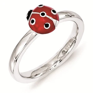 Sterling Silver Stackable Lady Bug Ring Red & Black Enamel, QSK1541 - Picture 1 of 7