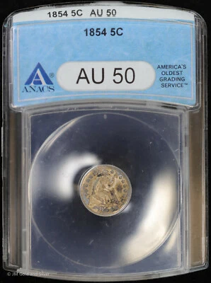 1854 H10C Seated Liberty Half Dime ANACS AU 50 - Image 1 of 4