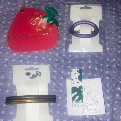 4 Hair Clips: Cherry Claw Clip, Palm Tree, Brown & Black, & Purple Barrettes NWT - Image 1 of 4
