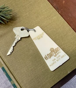 1960's El San Juan Hotel Motel Room Key Fob & Key Puerto Rico #636 RARE keychain - Picture 1 of 8