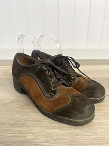 VTG 1970s Black Brown Two Tone Oxford Brogue Mens Platform Disco Shoes 9.5 - Picture 1 of 16