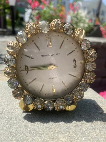 Vintage Phinney Walker Clear Gems Jewel Filigree Rhinestone Jeweled Alarm Clock Cover