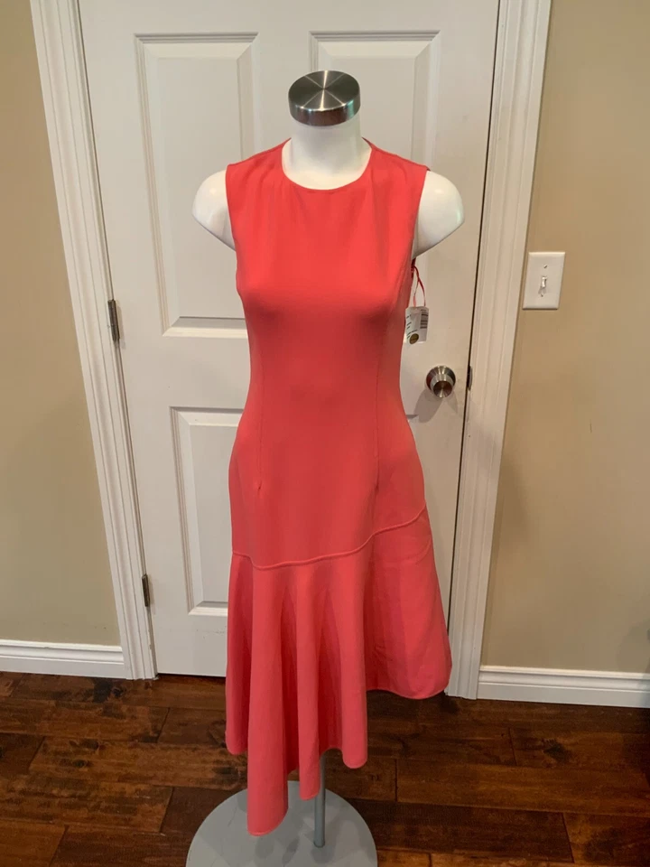 Michael Kors Collection Coral Pink Wool Crepe Fit & Flare Dress, Size 2 - Image 1 of 4