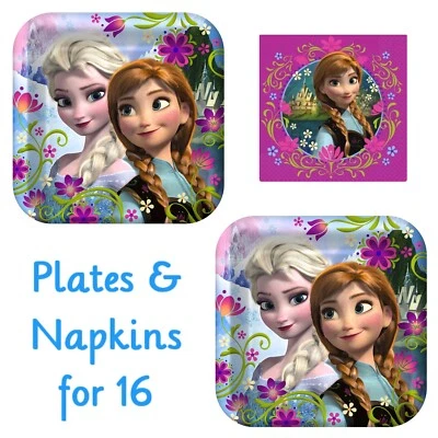 迪士尼冰雪奇缘标志派对 32 件 ~ 16 位客人大盘子和餐巾 — 第 1/4 张图片
