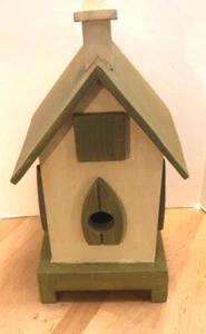 Hand Made Decorative Bird House Large 15 1/2" Green w/Special Feature - Picture 1 of 12