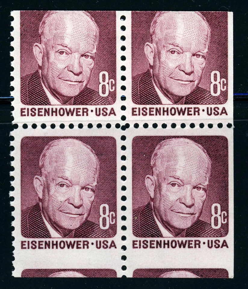 US 1971 Eisenhower 8 cent Misperf/Miscut Block (1395) . Mint Never Hinged - Image 1 of 1