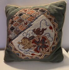  Vintage Royal Crest Coat Of Arms Lions Needlepoint Wool Pillow Cushion