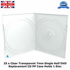 25 x Clear Transparent 7mm Single Half DVD Replacement CD PP Case Holds 1 Disc