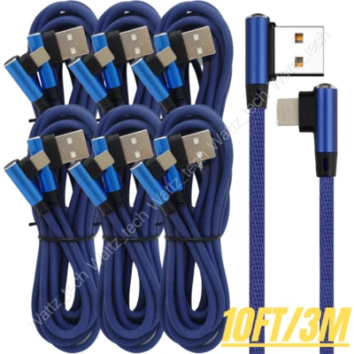 LOTE DE 10 PIES de cable cargador USB de codo de 90 grados para iPhone 13 12 11 XR cable de carga Foto 1 de 4