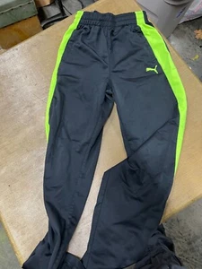 Puma Pants Youth Large Black Green Logo Warm Up Pull On Kids Boys - Picture 1 of 3