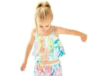 Lilly Pulitzer Girls Mini Franni Top Pom Pom Lace Printed Cotton S New 229081 - Picture 1 of 4