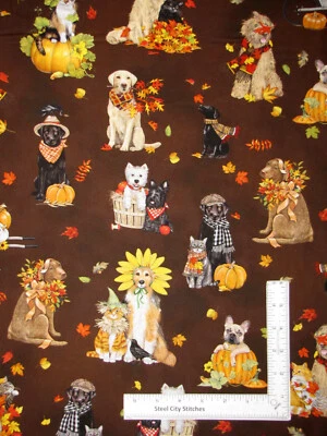 Perro Gato Animal Tela Otoño Otoño Hojas Marrón Algodón Robert Kaufman Por Yarda Foto 1 de 2