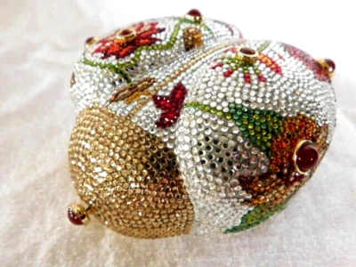 Judith Leiber White Red Floral Ladybug Beetle Swarovski Crystals Clutch Handbag - Image 1 of 4