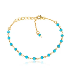 Turquoise Gemstone Beaded Bracelet 925 Silver Gold Plated Handmade Jewelry - Picture 1 of 4