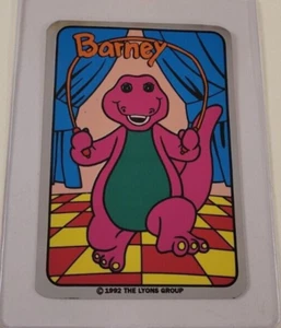 BARNEY Jump Roping EXERCISING DINOSAUR 1992 Prism VENDING MACHINE STICKER CARD - Picture 1 of 3