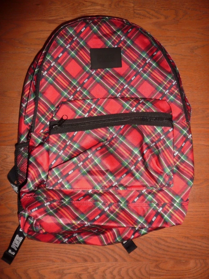 Victorias Secret Pink Campus Backpack Red Plaid Holiday Print