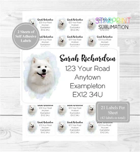 Personalisierte Adressetiketten Samojeder Hund, 42 individuelle Retourenaufkleber - Bild 1 von 1