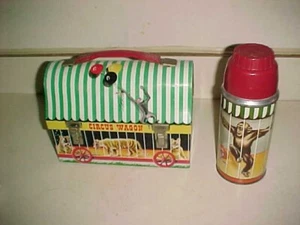 sweeet - CIRCUS WAGON DOME TOP LUNCHBOX & GEM THERMOS - COLLECTOR GRADE rare - Picture 1 of 18