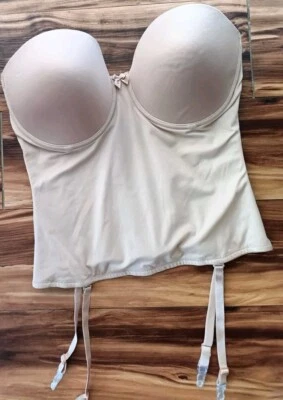Sutiã sem alças Va Bien cetim liso ampulheta EUA 38D estilo bege 1503  - Imagem 1 de 4