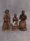 3xVintage SIC French Hand Carved Wooden Figurines Cooper, Lace Maker, Shepherd