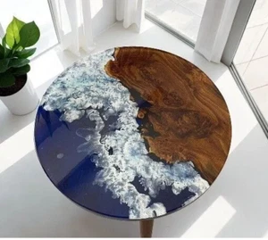 Mesa de centro Ocean Wave de resina epoxi mesa de centro de madera de lujo muebles para el hogar decoración - Imagen 1 de 12